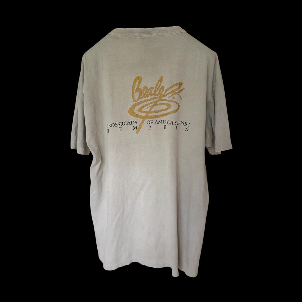 90's Beale St Memphis Henley Shirt XL Khaki Cotton Distressed USA Made
